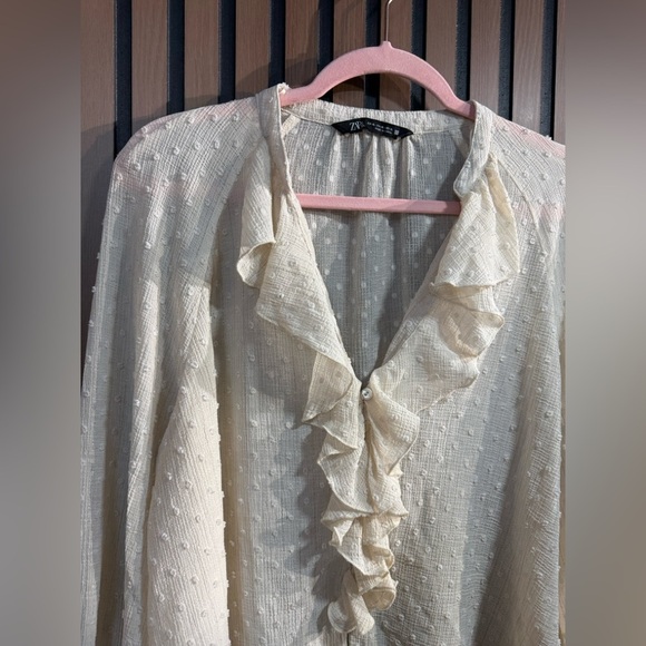 Zara Cream Textured Top Sz XL - Picture 3 of 7
